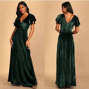 Lulu's Absolutely Amazed Emerald Green Velvet Flutter Sleeve Maxi DressLulus